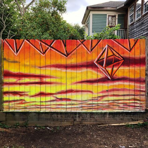 Sunset mural in backyard