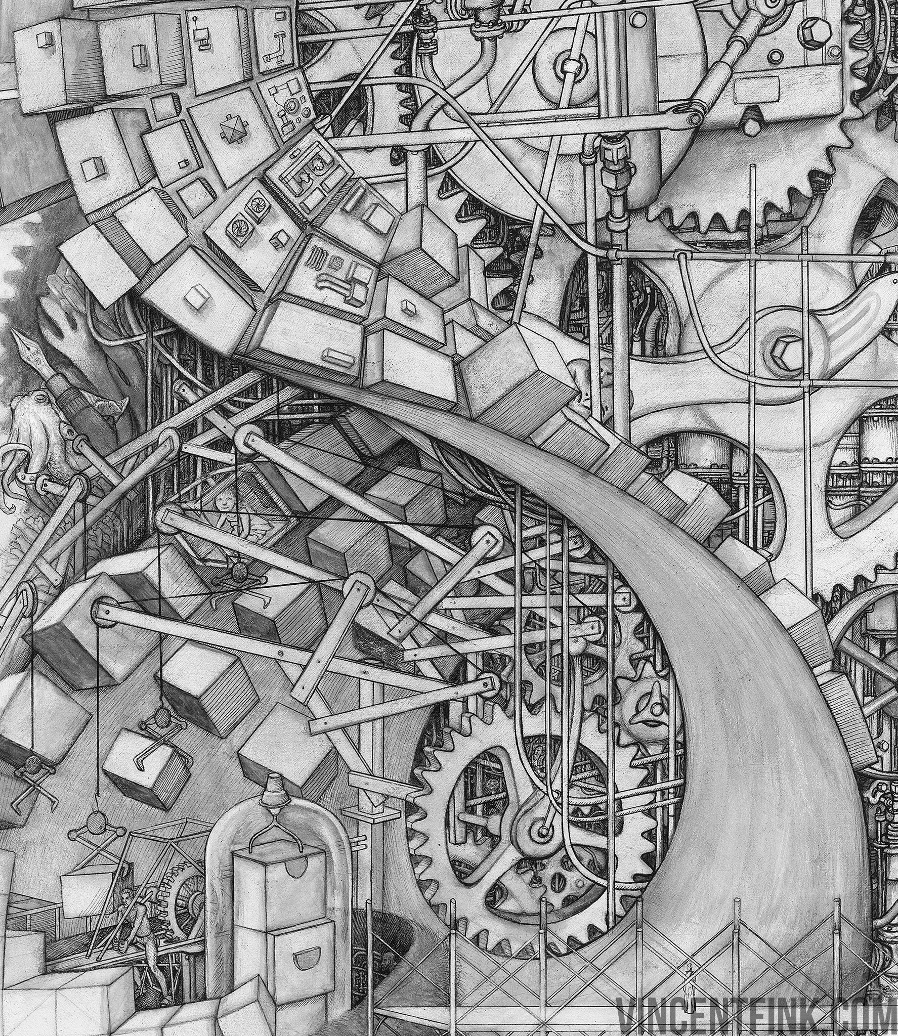 crazy detail steampunk gears drawing mobius strip