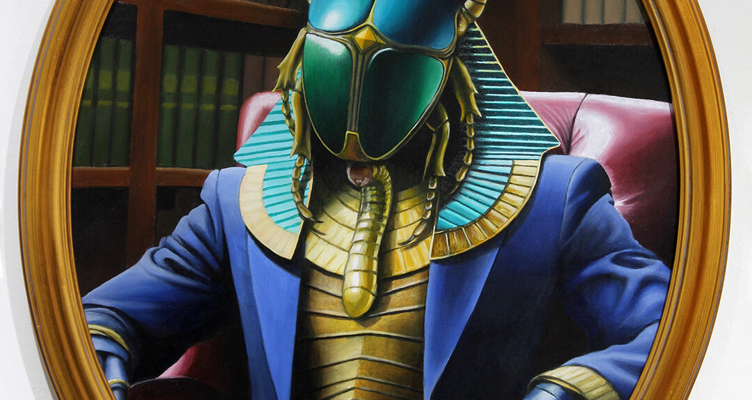 khepri, ancient egyptian scarab god of rebirth contemporary surrealism painting by Vincent Fink at Modern Eden Gallery